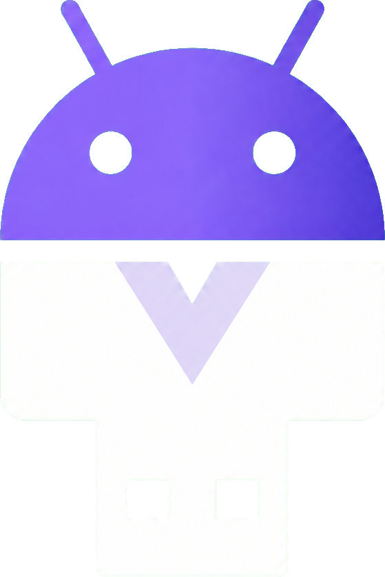 Purple Android mascot joined to a white USB connector